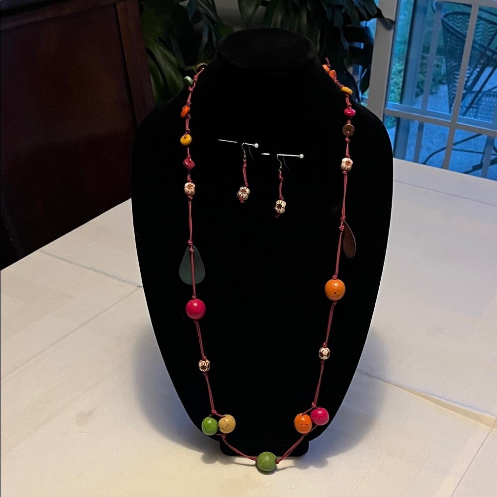 Unique Handmade Bright Multicolor Beaded Necklace and Earring Set
